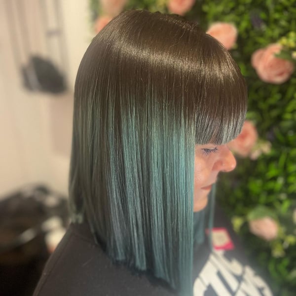 Teal Tipped Bob with Dark Roots